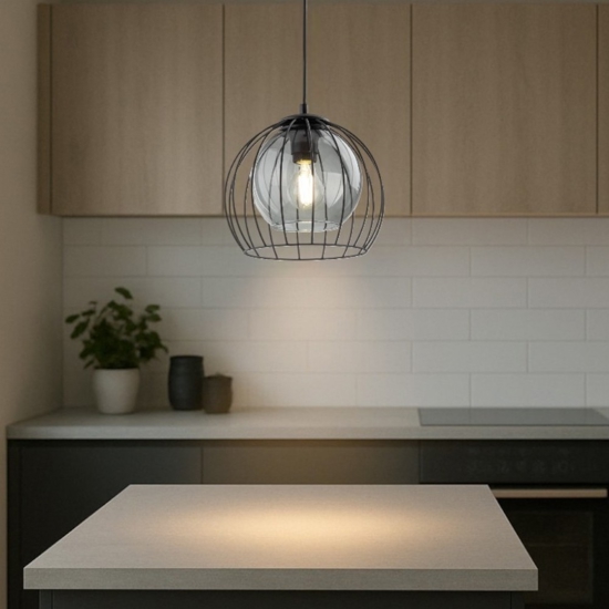 Lampadario per cucina a sfera nero 26 cm diffusore a gabbia